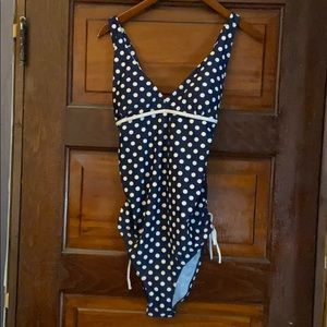 Navy Blue Polka Dot Maternity One-Piece Swimsuit
